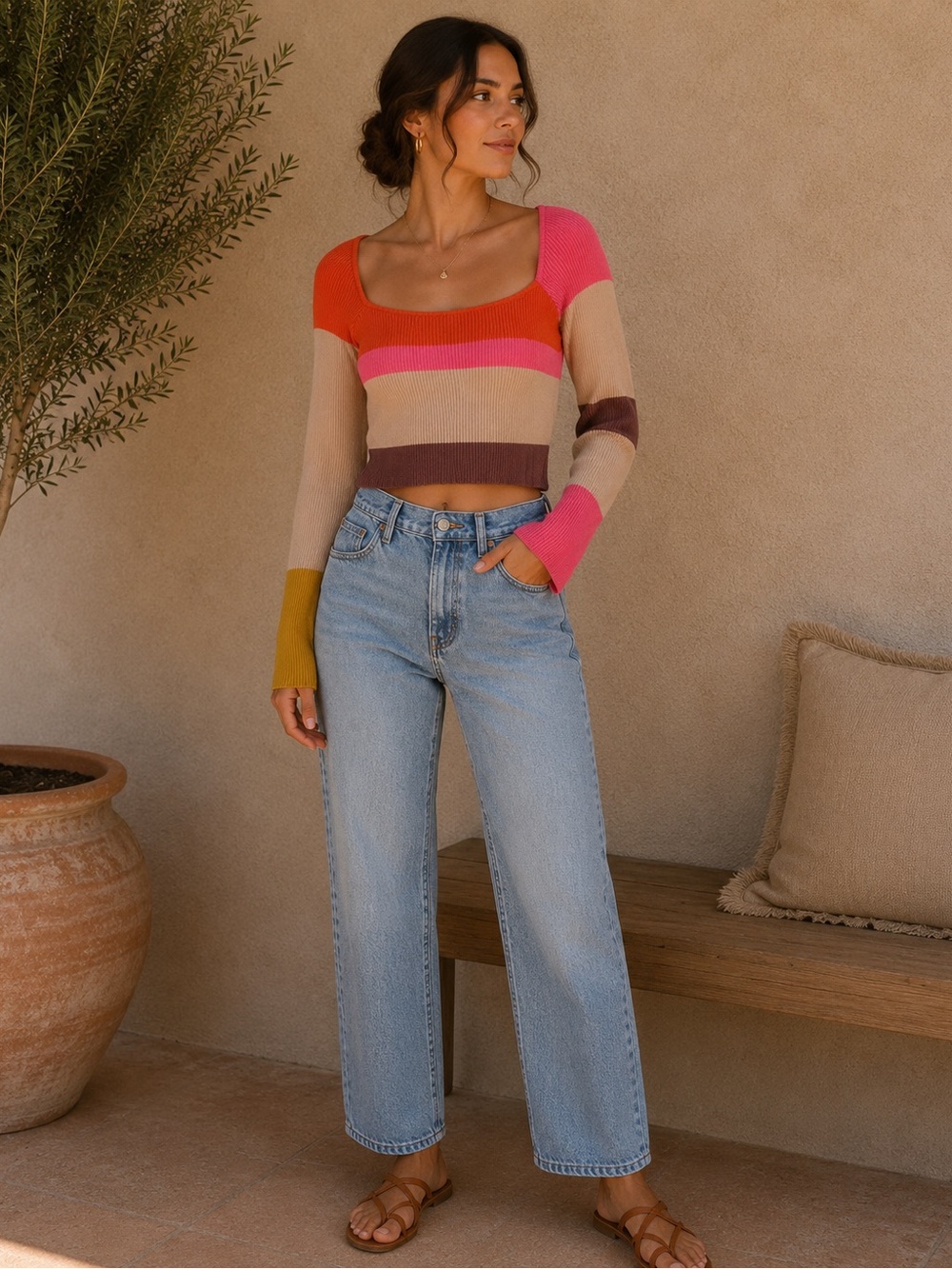 Le Lis Color Block Stripe Knit Top